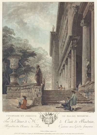 Medicien palatsin pylväikkö ja puutarhat tekijältä Hubert Robert