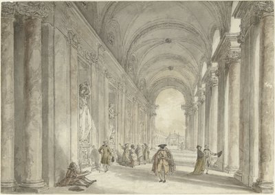 Villa Albanin kasinon pylväikkö Roomassa Näkymä Rooman Villa Albanin kasinon edessä olevasta pylväikköstä tekijältä Hubert Robert