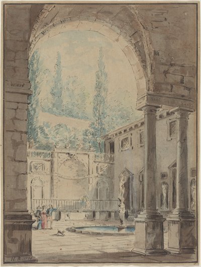 Villa Plinianan sisäpiha tekijältä Hubert Robert