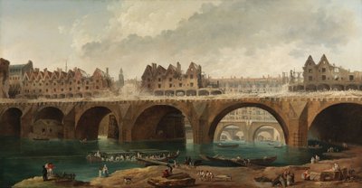 Pariisin Notre-Dame-sillan talojen purkaminen tekijältä Hubert Robert