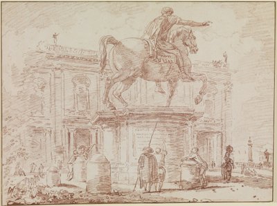 Marcus Aureliuksen ratsastajapatsas ja Konservaattorien palatsi Roomassa tekijältä Hubert Robert