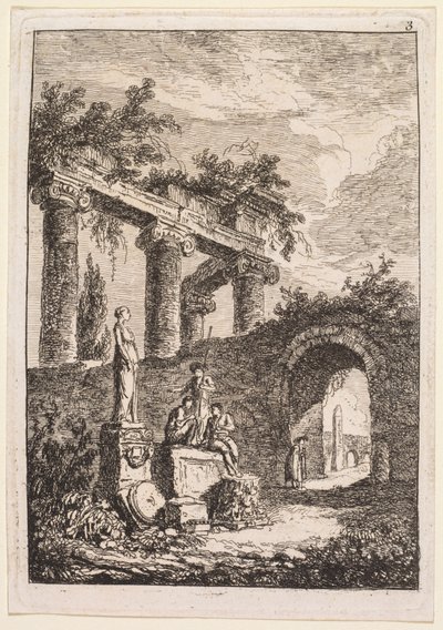 Illat Roomassa: Patsas raunioiden edessä, 1763-1764. tekijältä Hubert Robert