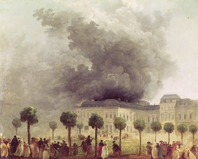 Palais-Royalin oopperatalon tulipalo vuonna 1781 tekijältä Hubert Robert