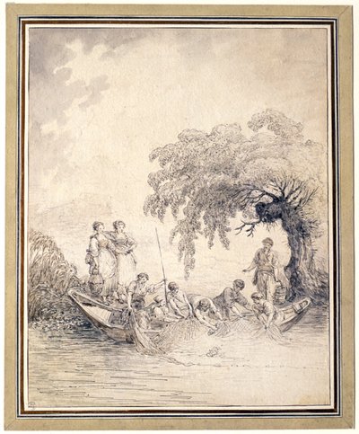 Kalastajat vetävät verkkoaan tekijältä Hubert Robert