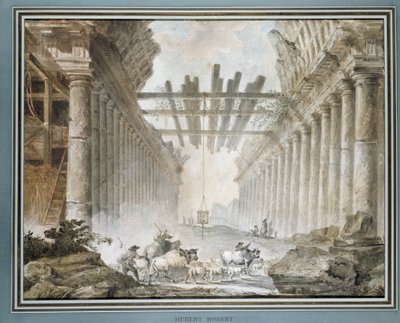 Lauma piirustustemppelin raunioissa (öljy kankaalle) tekijältä Hubert Robert