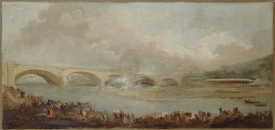 Le décintrement du pont de Neuilly, le 22 septembre 1772, vuosien 1772 ja 1775 välillä (öljy) tekijältä Hubert Robert
