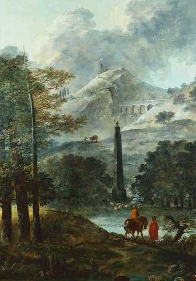 Vuoristoinen maisema obeliskin kanssa (öljy kankaalle) tekijältä Hubert Robert