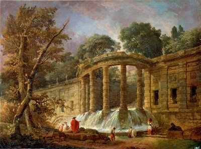 Paviljonki ja kaskadi, 1760. tekijältä Hubert Robert