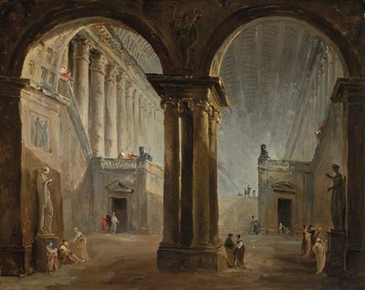 Ihmiset antiikkigalleriassa tekijältä Hubert Robert