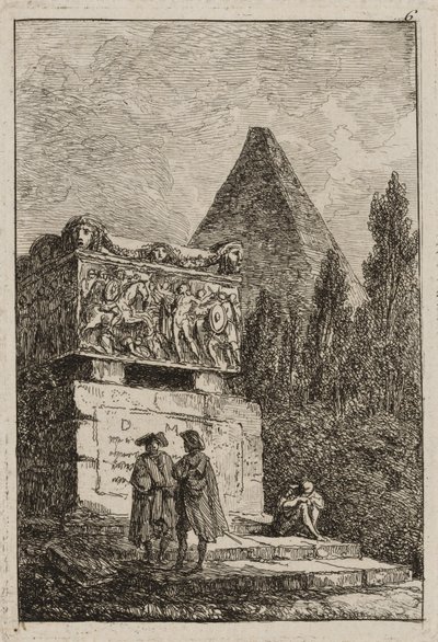 Lauta kuusi iltaista Roomassa, 1763-64 tekijältä Hubert Robert
