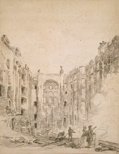 Oopperan rauniot vuoden 1781 tulipalon jälkeen tekijältä Hubert Robert