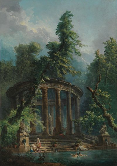The Bathing Pool, n. 1780 (öljy kankaalle) tekijältä Hubert Robert