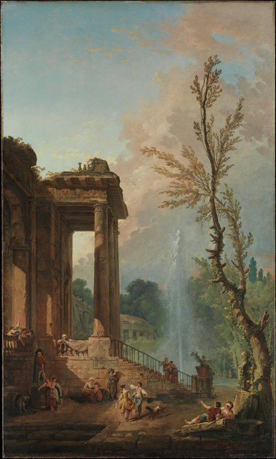 Maalaiskartanon pylväikkö tekijältä Hubert Robert