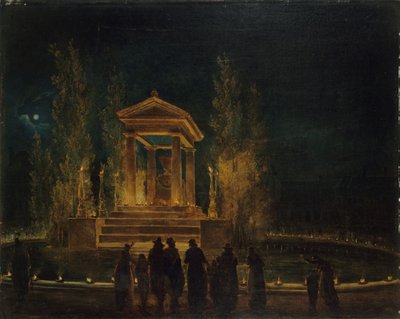 Jean-Jacques Rousseaun väliaikainen mausoleumi, noin 1794. tekijältä Hubert Robert