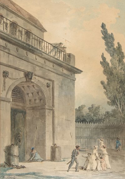 Vierailijat lähtevät vankilasta, 1794-95. tekijältä Hubert Robert