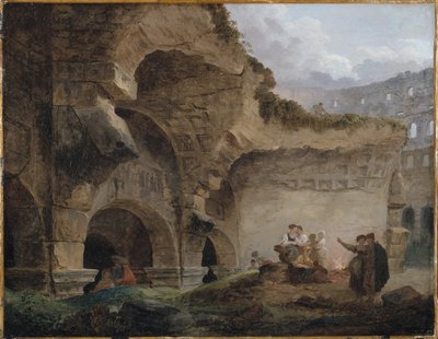 Pesijättäret Colosseumin raunioilla tekijältä Hubert Robert
