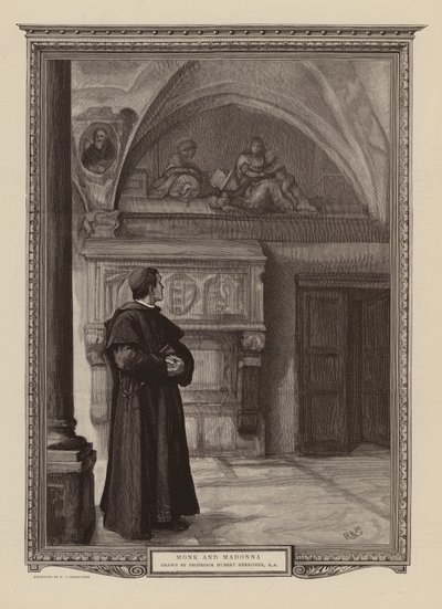 Munkki ja Madonna (kaiverrus) tekijältä Hubert von (after) Herkomer