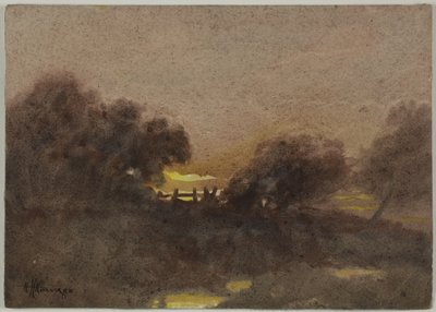 Maisema portilla auringonlaskun aikaan tekijältä Hugh Huntington Howard