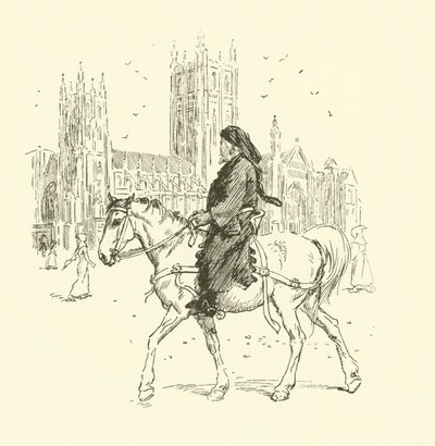 Geoffrey Chaucer hevosen selässä (litho) tekijältä Hugh Thomson