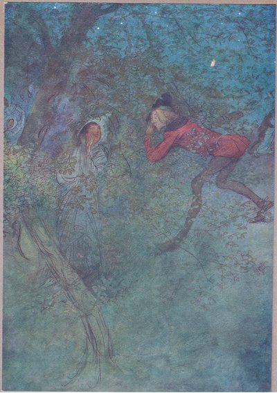 Menin hänen luokseen ja itkin äitiä ja hän itki Budget, kuvitus Windsorin iloisista vaimoista, 1910 tekijältä Hugh Thomson