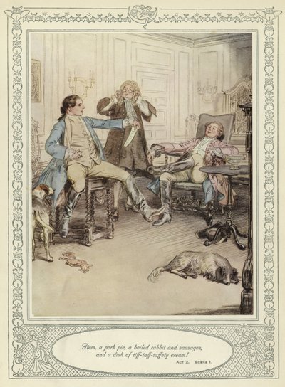 Kuvitus Goldsmithin teokseen She Stoops to Conquer tekijältä Hugh Thomson