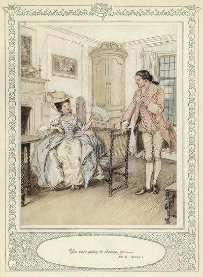 Kuvitus Goldsmithin teokseen She Stoops to Conquer tekijältä Hugh Thomson