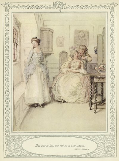 Kuvitus Goldsmithin teokseen She Stoops to Conquer (Hän pyrkii valloittamaan) tekijältä Hugh Thomson