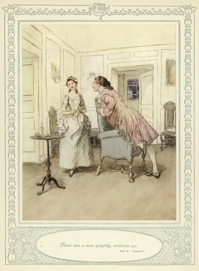 Kuvitus Goldsmithin teokseen She Stoops to Conquer tekijältä Hugh Thomson