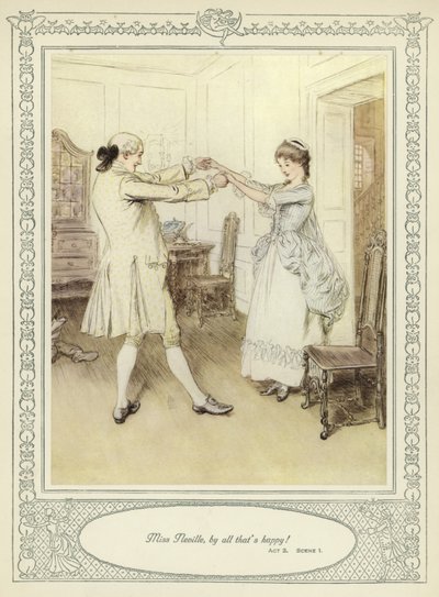 Kuvitus Goldsmithin teokseen She Stoops to Conquer (Hän pyrkii valloittamaan) tekijältä Hugh Thomson