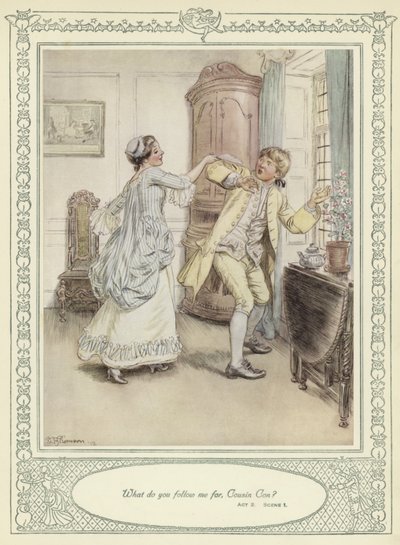 Kuvitus Goldsmithin teokseen She Stoops to Conquer (Hän pyrkii valloittamaan) tekijältä Hugh Thomson