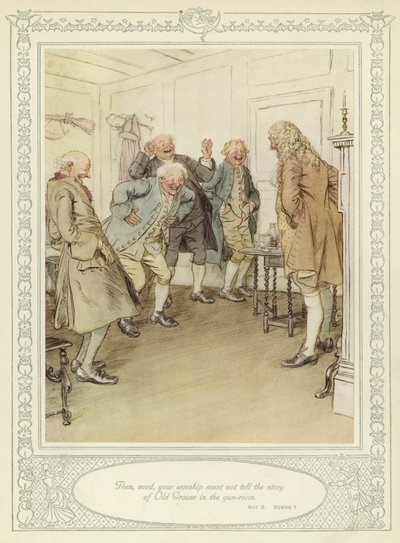 Kuvitus Goldsmithin teokseen She Stoops to Conquer tekijältä Hugh Thomson