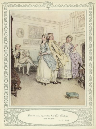 Kuvitus Goldsmithin teokseen She Stoops to Conquer (Hän pyrkii valloittamaan) tekijältä Hugh Thomson