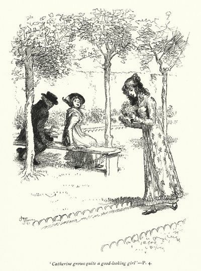 Kuvitus Northanger Abbeylle, kirjoittanut Jane Austen (litho) tekijältä Hugh Thomson