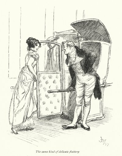 Kuvitus Northanger Abbeylle, kirjoittanut Jane Austen (litho) tekijältä Hugh Thomson