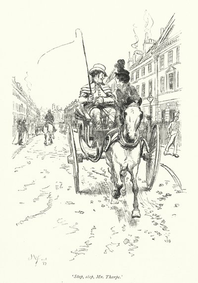 Kuvitus Northanger Abbeylle, kirjoittanut Jane Austen (litho) tekijältä Hugh Thomson