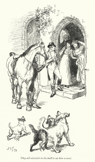Kuvitus Northanger Abbeylle, kirjoittanut Jane Austen (litho) tekijältä Hugh Thomson