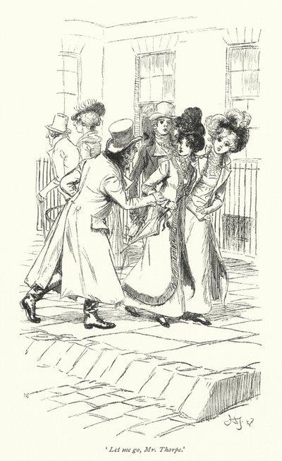 Kuvitus Northanger Abbeylle, kirjoittanut Jane Austen (litho) tekijältä Hugh Thomson