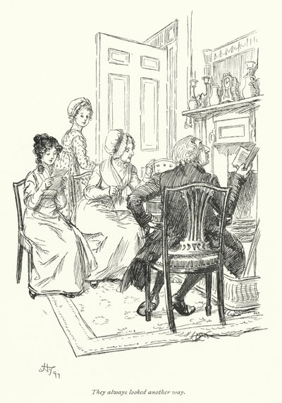 Kuvitus Northanger Abbeylle, kirjoittanut Jane Austen (litho) tekijältä Hugh Thomson