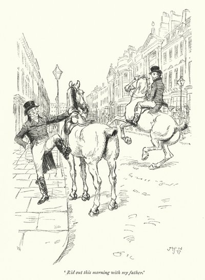 Kuvitus Northanger Abbeylle, kirjoittanut Jane Austen (litho) tekijältä Hugh Thomson