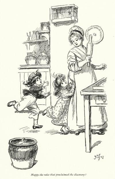 Kuvitus Northanger Abbeylle, kirjoittanut Jane Austen (litho) tekijältä Hugh Thomson