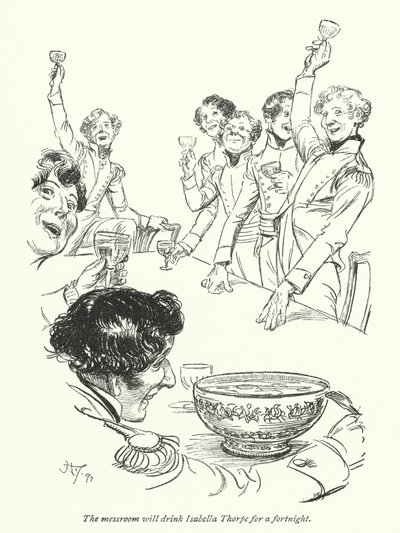 Kuvitus Northanger Abbeylle, kirjoittanut Jane Austen (litho) tekijältä Hugh Thomson
