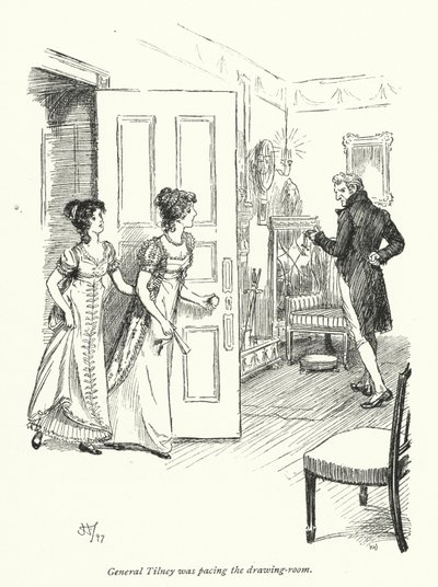 Kuvitus Northanger Abbeylle, kirjoittanut Jane Austen (litho) tekijältä Hugh Thomson