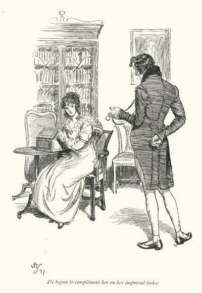 Jane Austenin kuvitus suostutteluun (litho) tekijältä Hugh Thomson