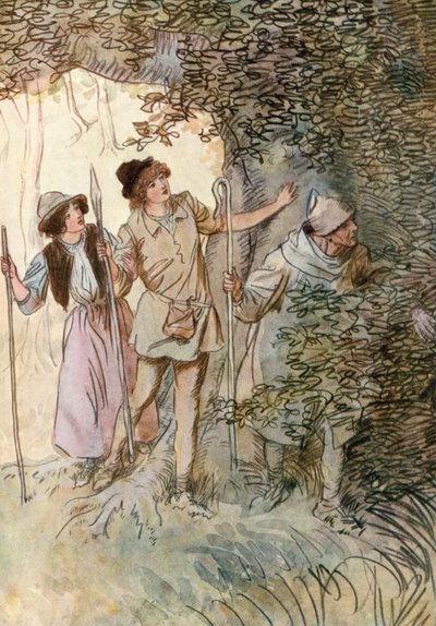 Kuvitus Shakespearen Kuten haluat (väri litho) tekijältä Hugh Thomson