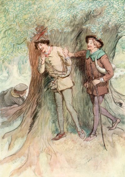 Kuvitus Shakespearen Kuten haluat (väri litho) tekijältä Hugh Thomson