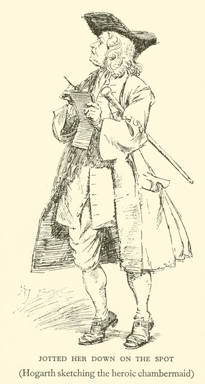 Merkitsi hänet Down on the Spotin, Hogarth luonnostelee sankarillista kammiota (kaiverrus) tekijältä Hugh Thomson