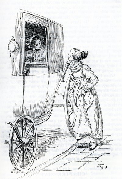 "Miss Bates et Emma" (kuva) tekijältä Hugh Thomson