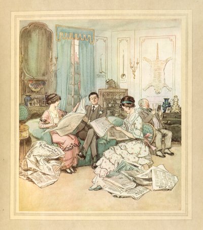 Sanomalehtien lukeminen J. M. Barrien teoksesta The Admirable Crichton tekijältä Hugh Thomson