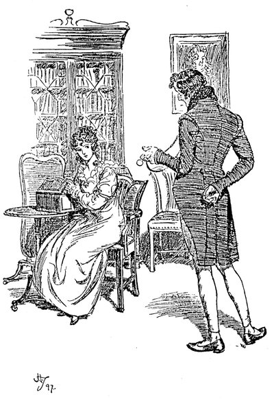 Kohtaus Jane Austenin suostuttelusta, 1897 tekijältä Hugh Thomson