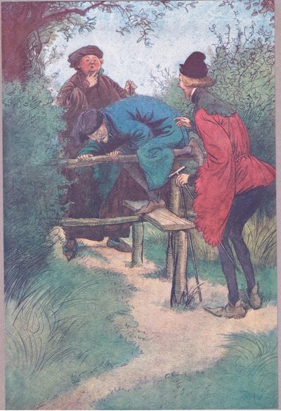 Siellä tulee mestarini, herra Shallow ja toinen herrasmies Frogmoresta, kuva Windsorin iloisista vaimoista, 1910 tekijältä Hugh Thomson